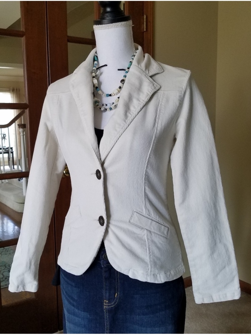 Beige Off-White Corduroy Fitted Bodycon Jacket from Italy